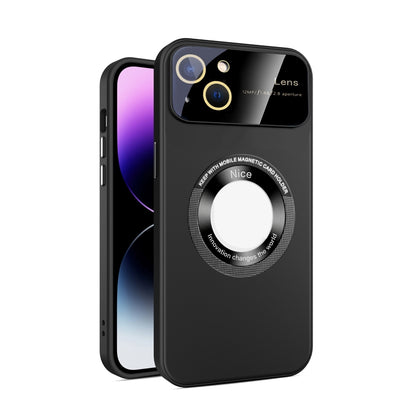 For iPhone 14 Plus Large Glass Window Magnetic Magsafe Phone Case with Lens Film(Black) - iPhone 14 Plus Cases by buy2fix | Online Shopping UK | buy2fix