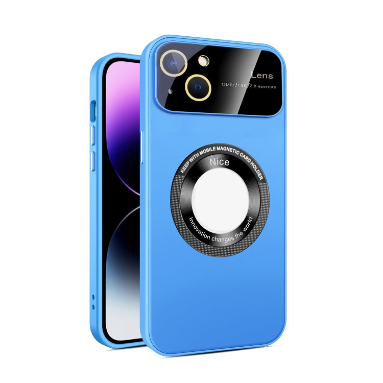 For iPhone 14 Plus Large Glass Window Magnetic Magsafe Phone Case with Lens Film(Sky Blue) - iPhone 14 Plus Cases by buy2fix | Online Shopping UK | buy2fix