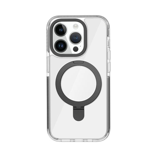 For iPhone 15 Pro Max Kingsteel Wolf MagSafe Holder Transparent Phone Case(Black) by buy2fix