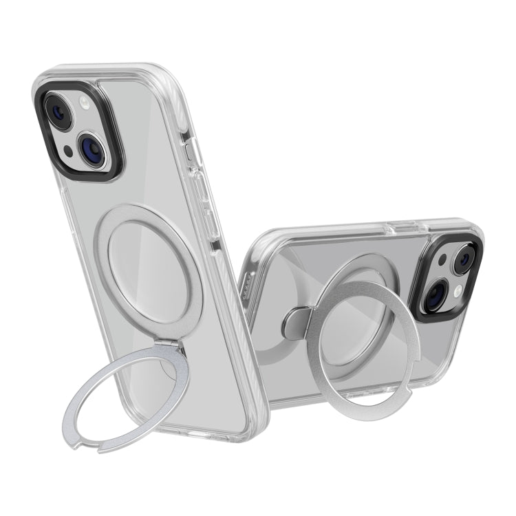 For iPhone 15 Plus Kingsteel Wolf MagSafe Holder Transparent Phone Case(White) - iPhone 15 Plus Cases by buy2fix | Online Shopping UK | buy2fix