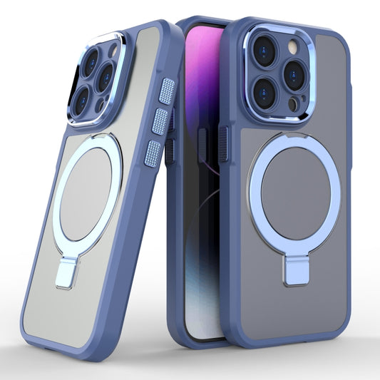 For iPhone 15 Pro MagSafe Magnetic Metal Holder Phone Case(Blue) by buy2fix