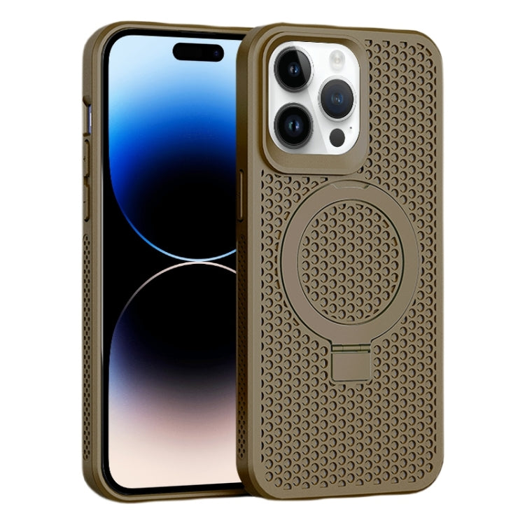 For iPhone 14 Pro Max Skin Feel PC+TPU Cooling Magnetic Magsafe Phone Case with Stand(Brown) - iPhone 14 Pro Max Cases by buy2fix | Online Shopping UK | buy2fix