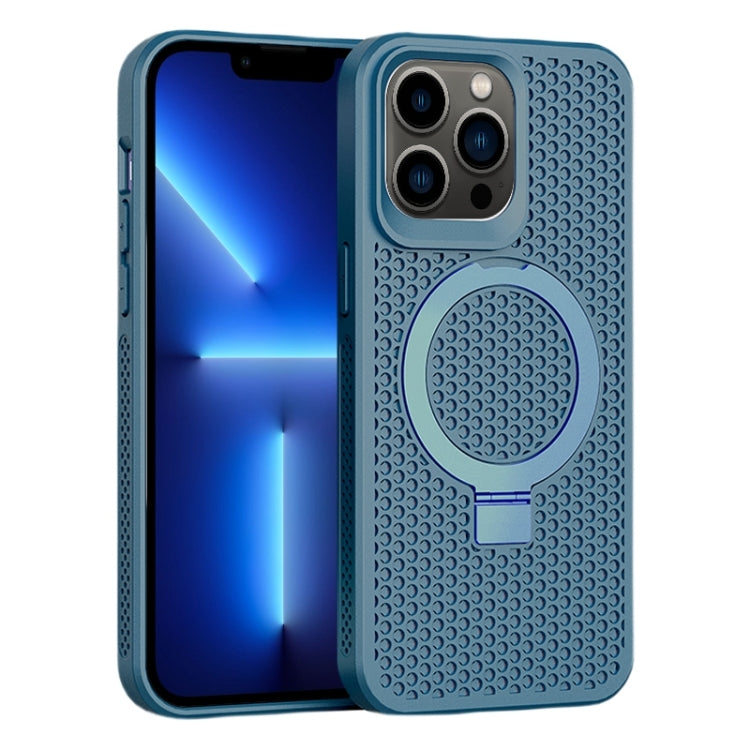 For iPhone 13 Pro Skin Feel PC+TPU Cooling Magnetic Magsafe Phone Case with Stand(Navy Blue) by buy2fix