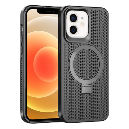 For iPhone 12/12 Pro Skin Feel PC+TPU Cooling Magnetic Magsafe Phone Case with Stand(Black) by buy2fix