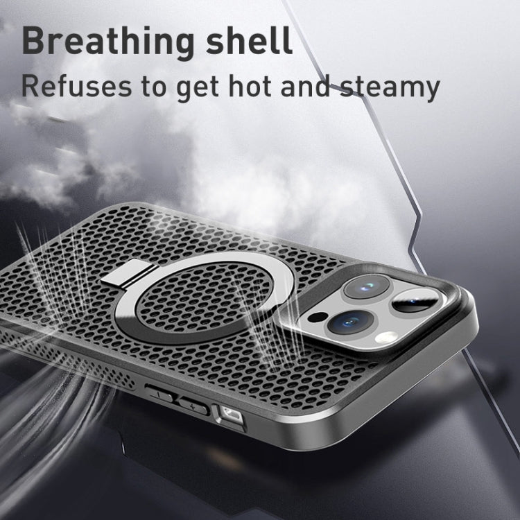 For iPhone 13 Pro Skin Feel PC+TPU Cooling Magnetic Magsafe Phone Case with Stand(Navy Blue) by buy2fix