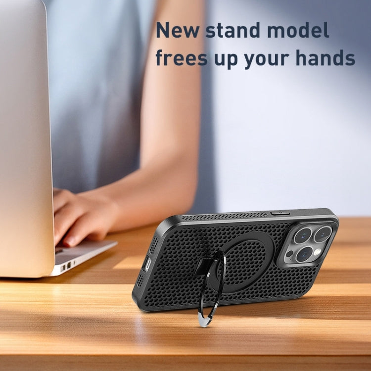 For iPhone 13 Pro Skin Feel PC+TPU Cooling Magnetic Magsafe Phone Case with Stand(Navy Blue) by buy2fix
