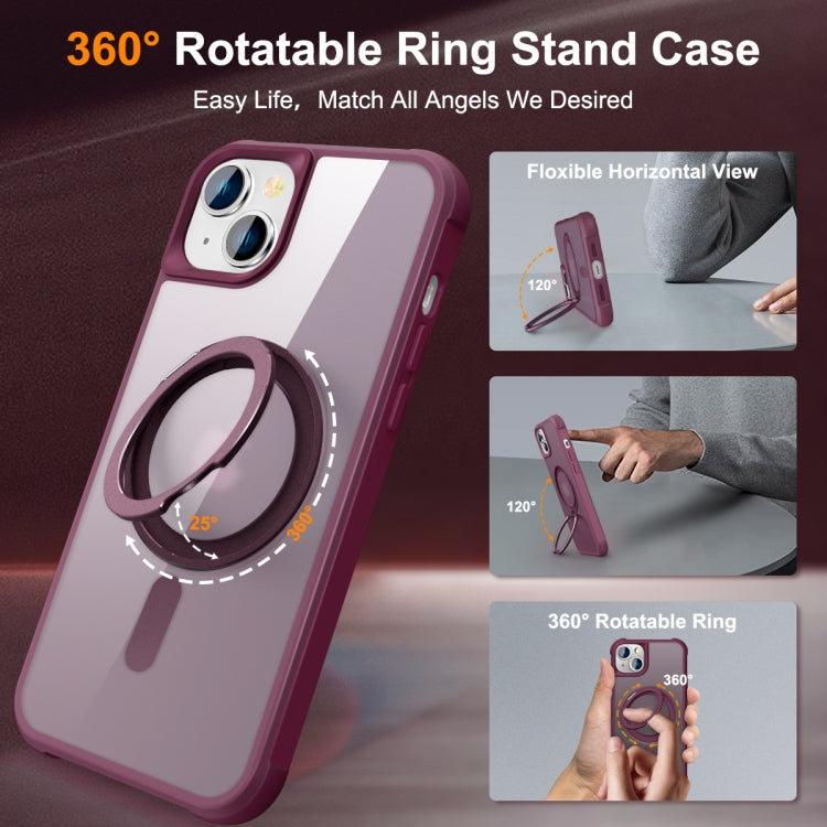 For iPhone 14 Plus MagSafe Magnetic Rotating Holder Phone Case(Wine Red) - iPhone 14 Plus Cases by buy2fix | Online Shopping UK | buy2fix