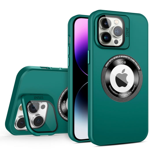 For iPhone 14 Pro Max Skin Feel Magnifier MagSafe Lens Holder Phone Case(Dark Green) - iPhone 14 Pro Max Cases by buy2fix | Online Shopping UK | buy2fix