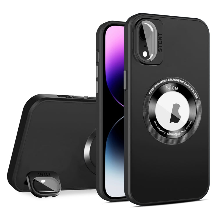 For iPhone XR Skin Feel Magnifier MagSafe Lens Holder Phone Case(Black) - More iPhone Cases by buy2fix | Online Shopping UK | buy2fix