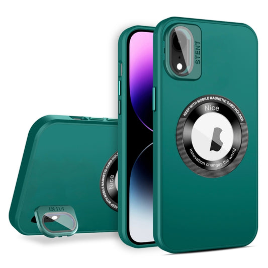 For iPhone XR Skin Feel Magnifier MagSafe Lens Holder Phone Case(Dark Green) - More iPhone Cases by buy2fix | Online Shopping UK | buy2fix