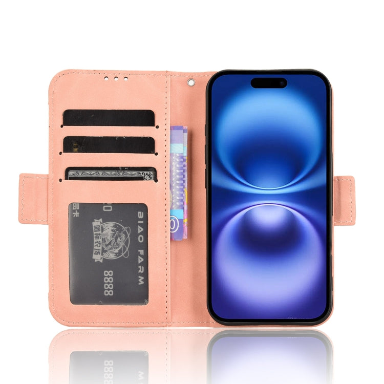 For iPhone 16 Plus Skin Feel Calf Texture Card Slots Leather Phone Case(Pink) by buy2fix