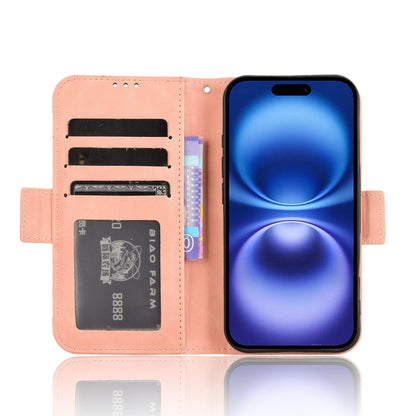 For iPhone 16 Plus Skin Feel Calf Texture Card Slots Leather Phone Case(Pink) by buy2fix