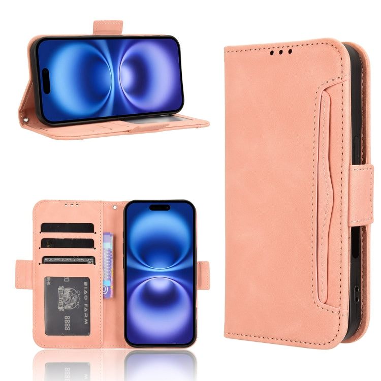 For iPhone 16 Plus Skin Feel Calf Texture Card Slots Leather Phone Case(Pink) by buy2fix
