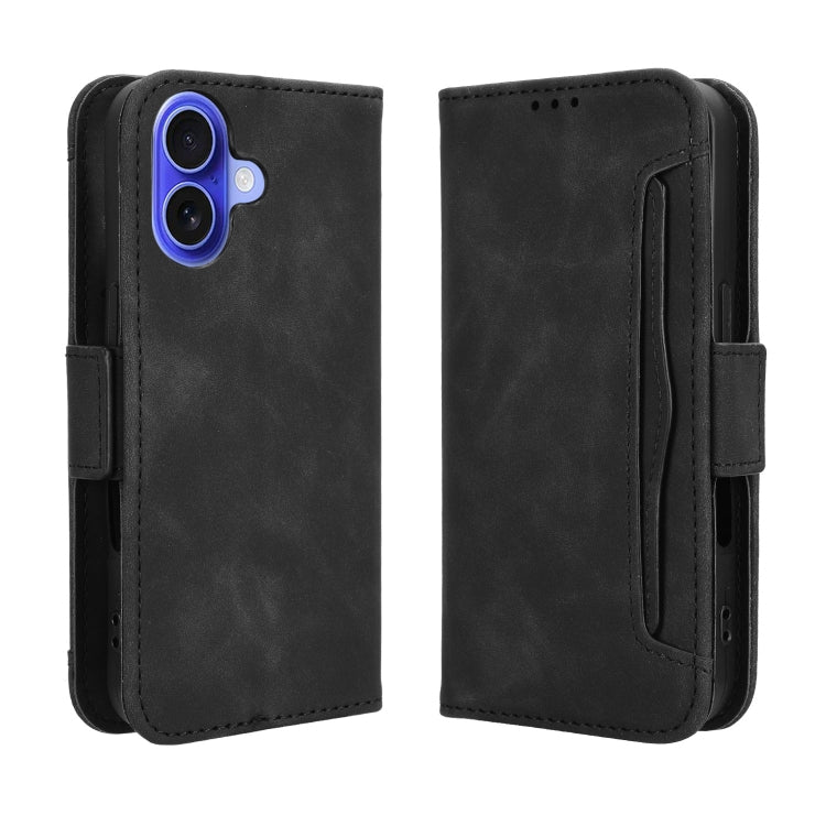 For iPhone 16 Plus Skin Feel Calf Texture Card Slots Leather Phone Case(Black) by buy2fix