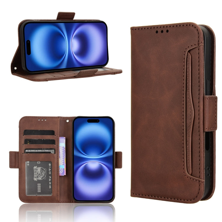 For iPhone 16 Plus Skin Feel Calf Texture Card Slots Leather Phone Case(Brown) by buy2fix
