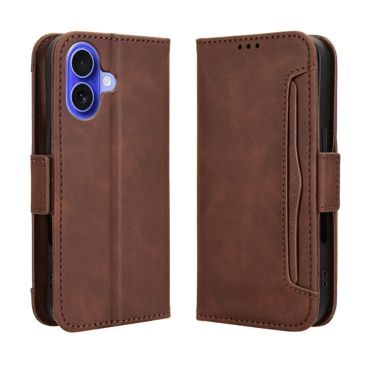 For iPhone 16 Plus Skin Feel Calf Texture Card Slots Leather Phone Case(Brown) by buy2fix