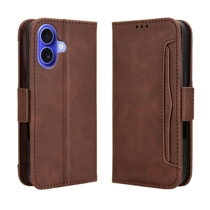For iPhone 16 Plus Skin Feel Calf Texture Card Slots Leather Phone Case(Brown) by buy2fix