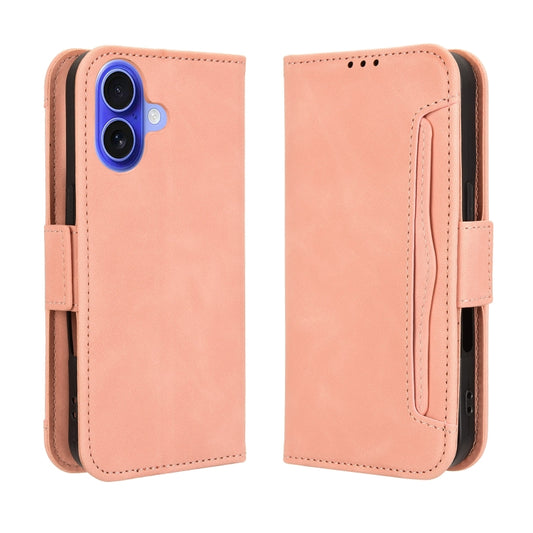 For iPhone 16 Skin Feel Calf Texture Card Slots Leather Phone Case(Pink) by buy2fix