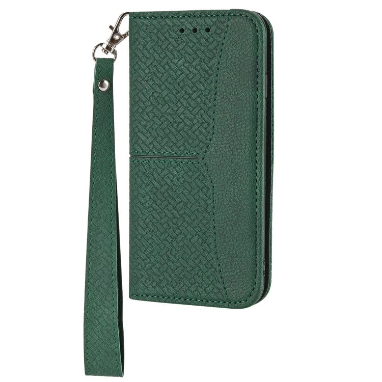 For iPhone 16e Woven Texture Stitching Magnetic Leather Phone Case(Green) by buy2fix