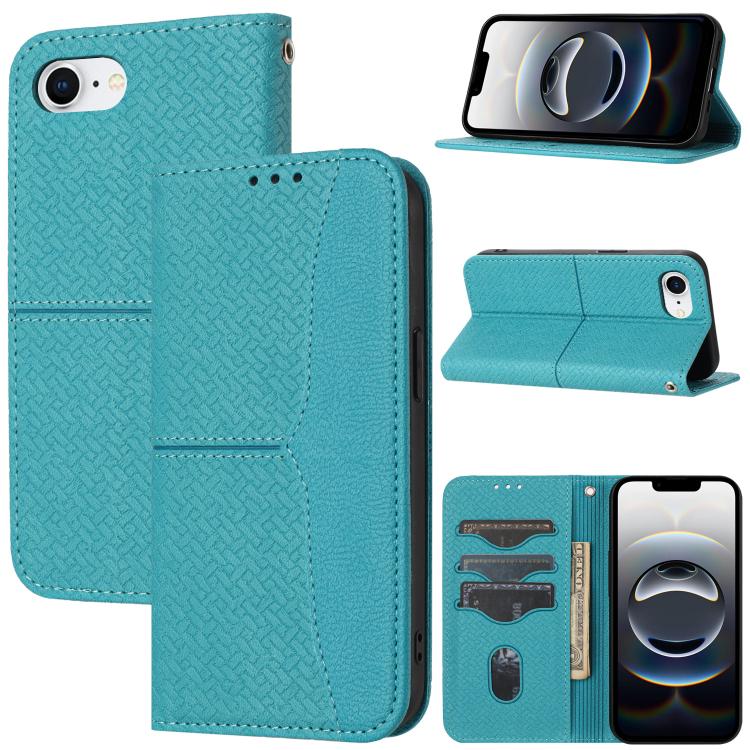 For iPhone 16e Woven Texture Stitching Magnetic Leather Phone Case(Blue) by buy2fix