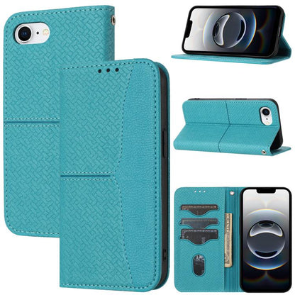 For iPhone 16e Woven Texture Stitching Magnetic Leather Phone Case(Blue) by buy2fix