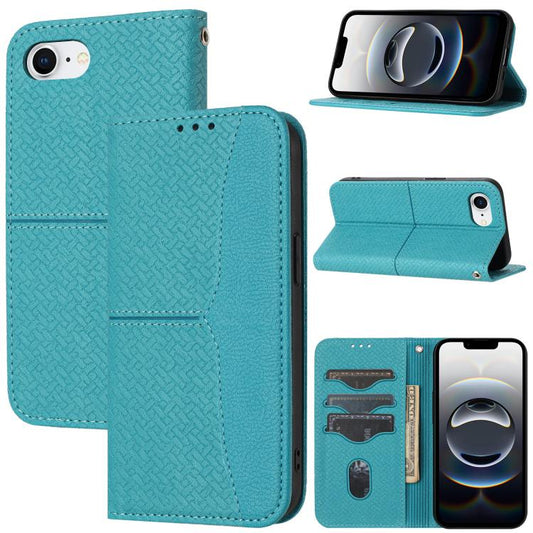 For iPhone 16e Woven Texture Stitching Magnetic Leather Phone Case(Blue) by buy2fix