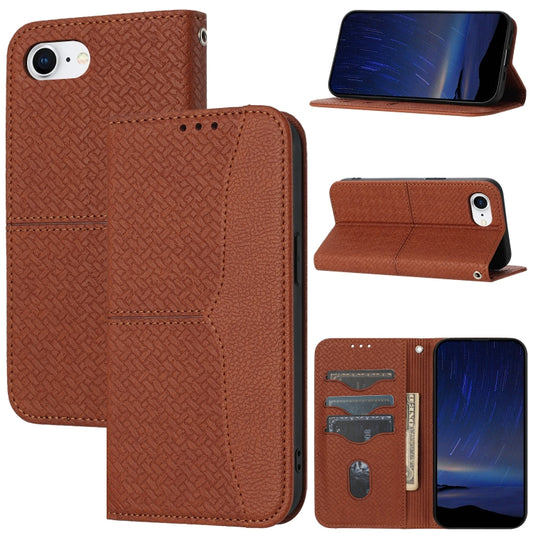 For iPhone SE 2024 Woven Texture Stitching Magnetic Leather Phone Case(Brown) - More iPhone Cases by buy2fix | Online Shopping UK | buy2fix