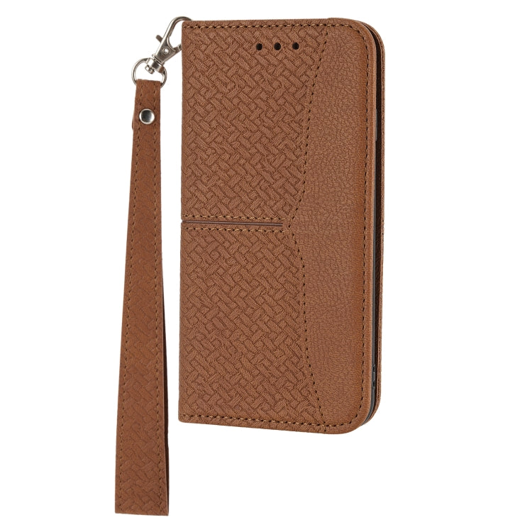 For iPhone 16e Woven Texture Stitching Magnetic Leather Phone Case(Brown) by buy2fix