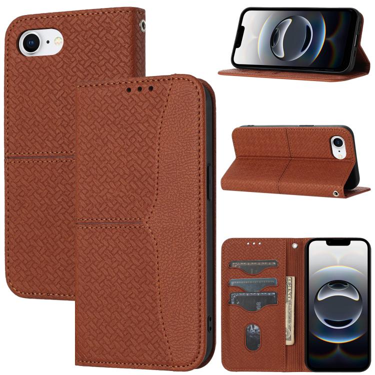 For iPhone 16e Woven Texture Stitching Magnetic Leather Phone Case(Brown) by buy2fix