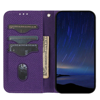 For iPhone 16e Woven Texture Stitching Magnetic Leather Phone Case(Purple) by buy2fix