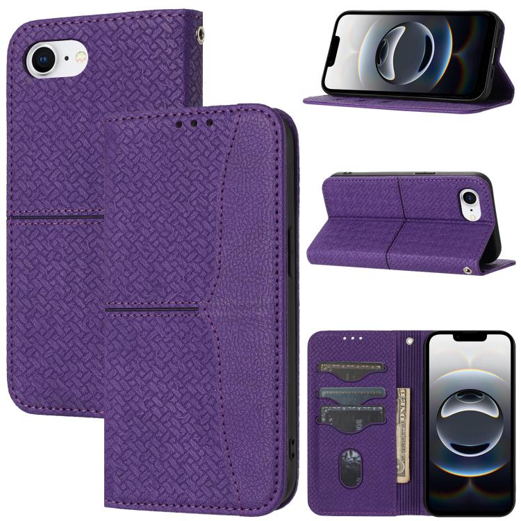 For iPhone 16e Woven Texture Stitching Magnetic Leather Phone Case(Purple) by buy2fix