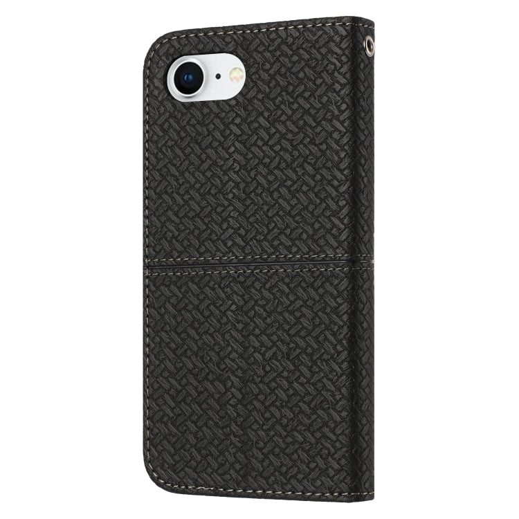 For iPhone 16e Woven Texture Stitching Magnetic Leather Phone Case(Black) by buy2fix