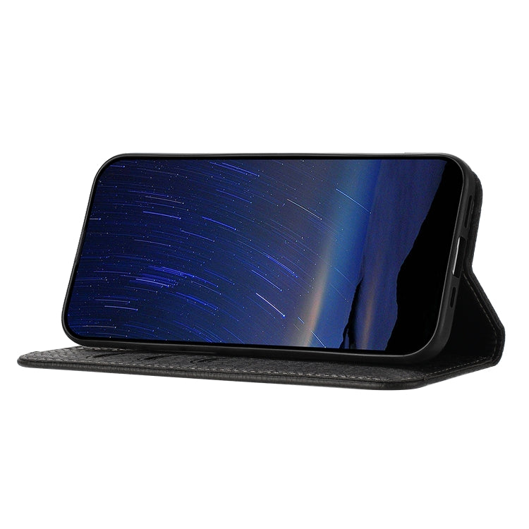 For iPhone 16e Woven Texture Stitching Magnetic Leather Phone Case(Black) by buy2fix