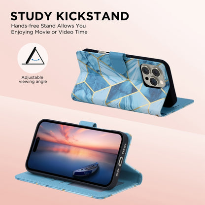 For iPhone 16 Plus Marble Bronzing Stitching Leather Phone Case(Blue) by buy2fix