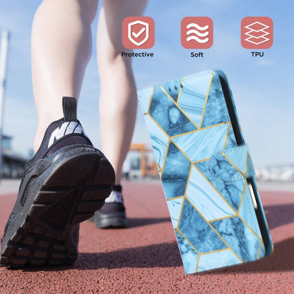 For iPhone 16 Plus Marble Bronzing Stitching Leather Phone Case(Blue) by buy2fix