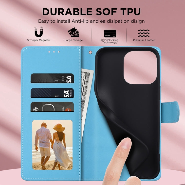 For iPhone 16 Plus Marble Bronzing Stitching Leather Phone Case(Blue) by buy2fix