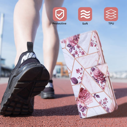 For iPhone 16 Plus Marble Bronzing Stitching Leather Phone Case(Rose Gold) by buy2fix