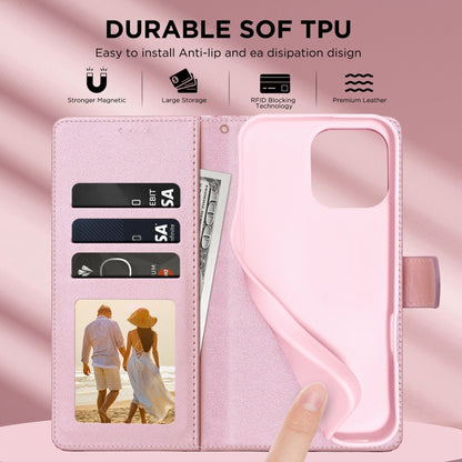 For iPhone 16 Plus Marble Bronzing Stitching Leather Phone Case(Rose Gold) by buy2fix