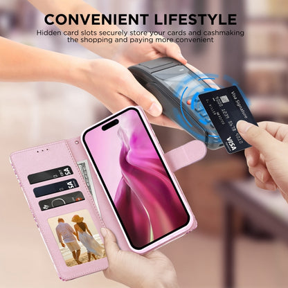 For iPhone 16 Plus Marble Bronzing Stitching Leather Phone Case(Rose Gold) by buy2fix