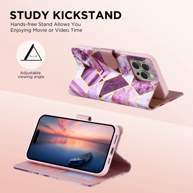 For iPhone 16 Plus Marble Bronzing Stitching Leather Phone Case(Purple) by buy2fix