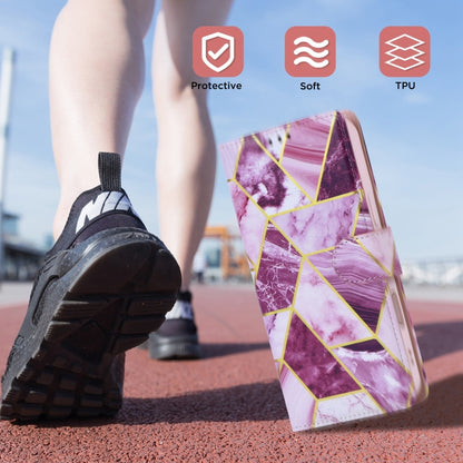 For iPhone 16 Plus Marble Bronzing Stitching Leather Phone Case(Purple) by buy2fix