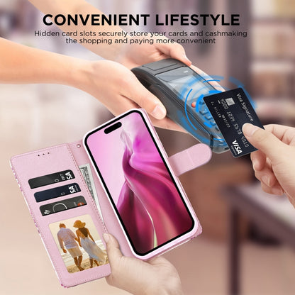 For iPhone 16 Plus Marble Bronzing Stitching Leather Phone Case(Purple) by buy2fix