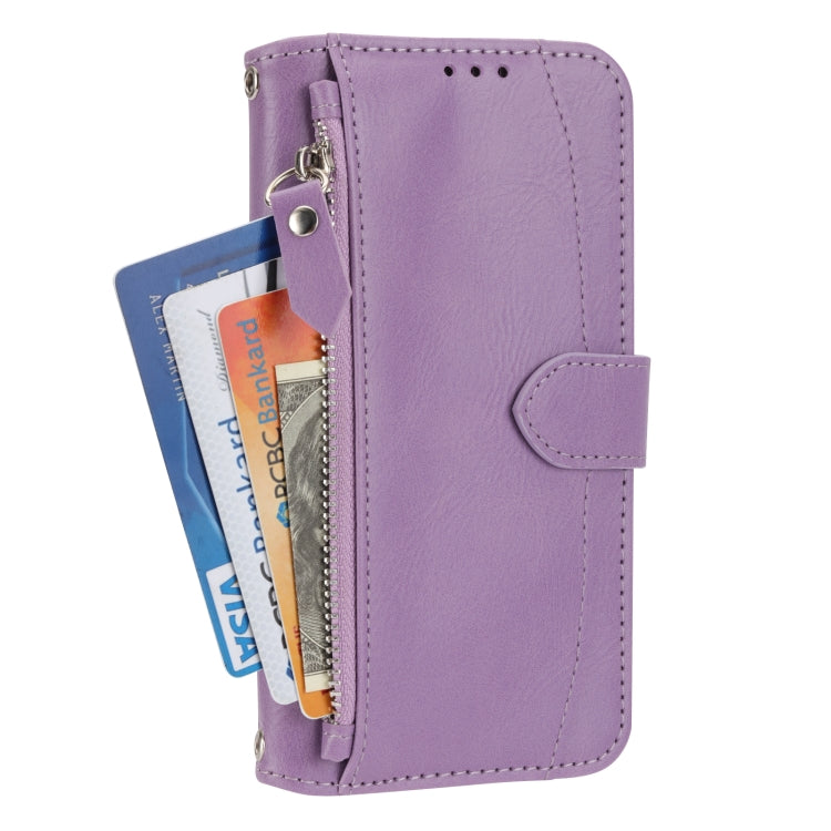 For iPhone 16 Pro Oil Skin Zipper Wallet Leather Phone Case(Purple) - iPhone 16 Pro Cases by buy2fix | Online Shopping UK | buy2fix