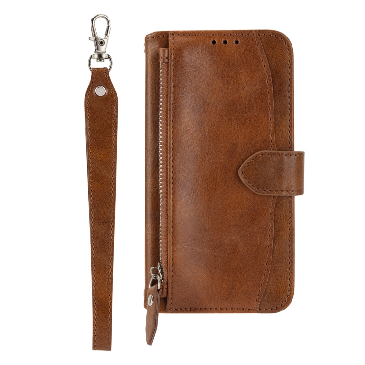 For iPhone 16 Pro Oil Skin Zipper Wallet Leather Phone Case(Brown) - iPhone 16 Pro Cases by buy2fix | Online Shopping UK | buy2fix