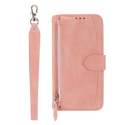 For iPhone 16 Oil Skin Zipper Wallet Leather Phone Case(Pink) by buy2fix