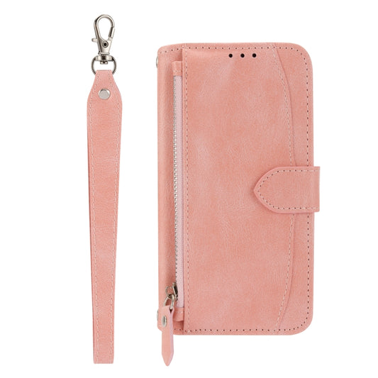For iPhone 16 Oil Skin Zipper Wallet Leather Phone Case(Pink) by buy2fix