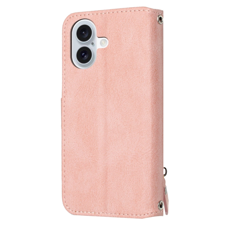 For iPhone 16 Oil Skin Zipper Wallet Leather Phone Case(Pink) by buy2fix