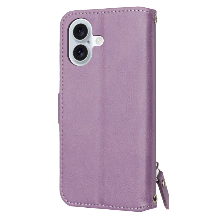 For iPhone 16 Oil Skin Zipper Wallet Leather Phone Case(Purple) by buy2fix