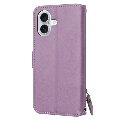 For iPhone 16 Oil Skin Zipper Wallet Leather Phone Case(Purple) by buy2fix