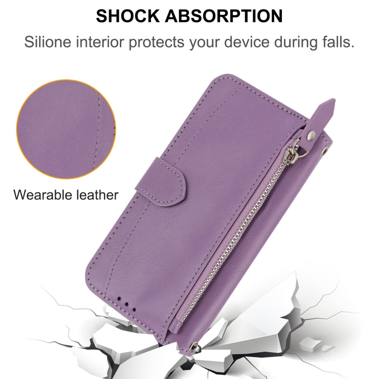 For iPhone 16 Oil Skin Zipper Wallet Leather Phone Case(Purple) by buy2fix